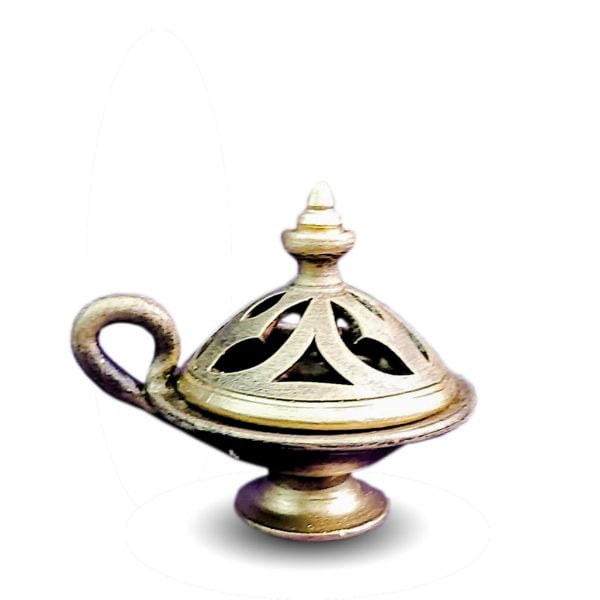 incensario con forma de brasero con asa en esmaltado bronce